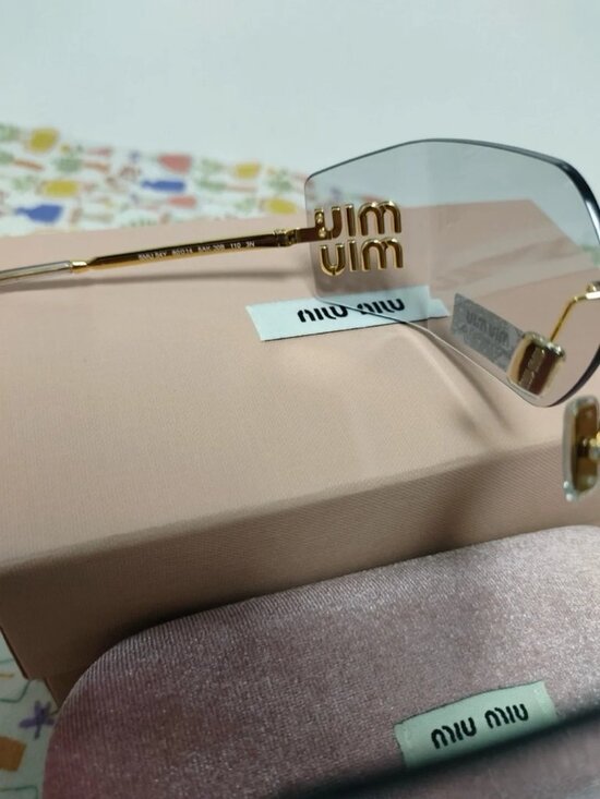 ✨ Miu Miu Rimless Grey Sunglasses with Gold Logo Detail main image 8